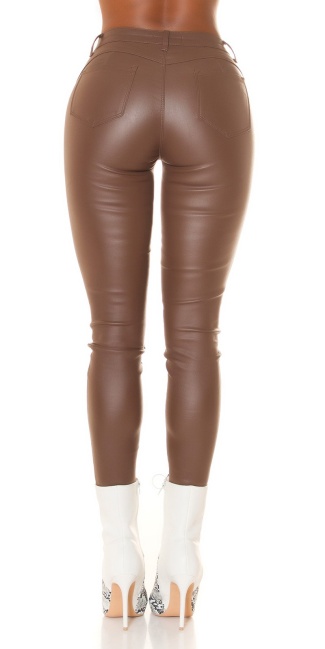 Highwaist Leather Look Pants with Push-Up effect Brown